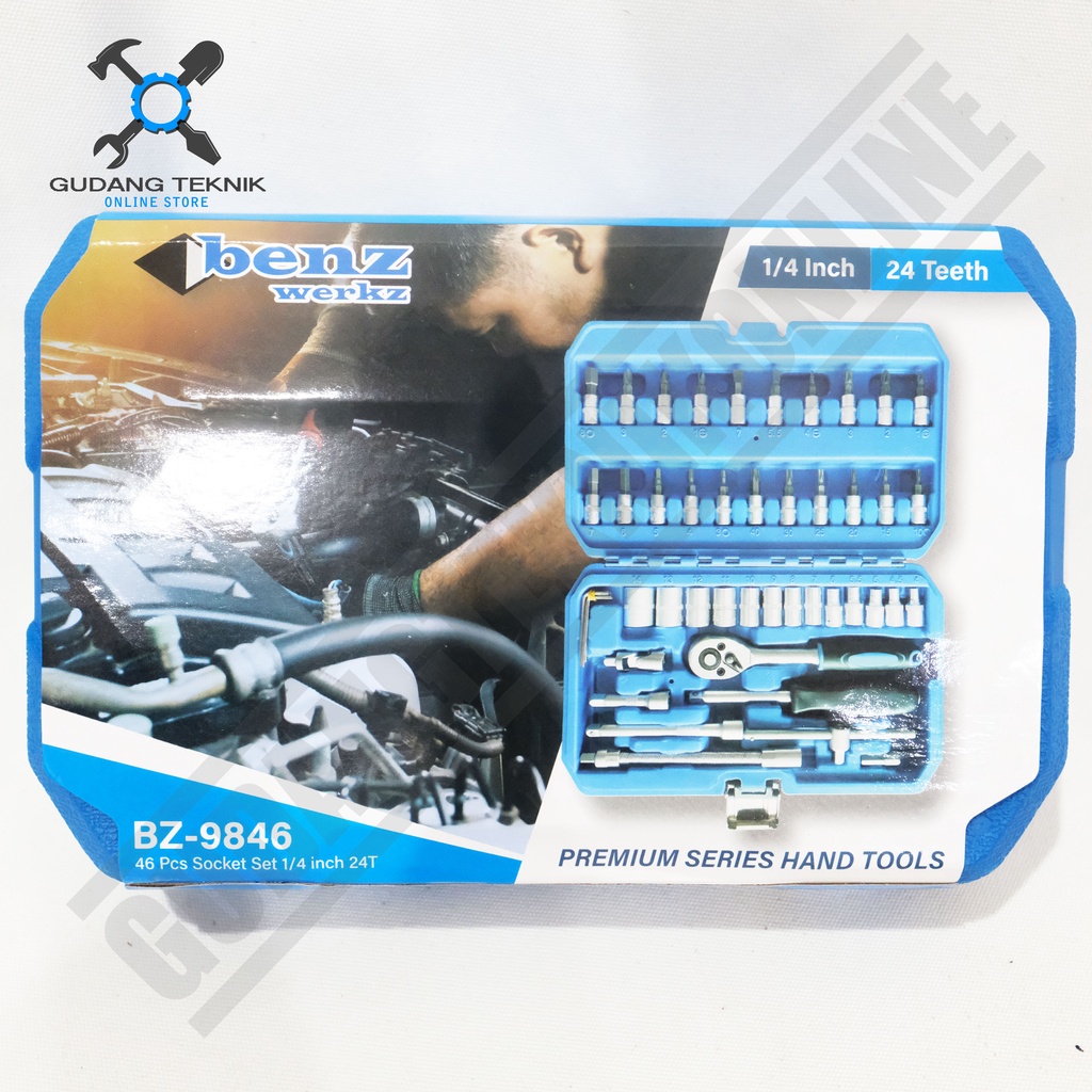 Kunci Shock Set 46pcs BENZ WERKZ BZ9846 24T / Socket Wrench 46 Pcs Kunci Sok Sock BENZ BZ 9846