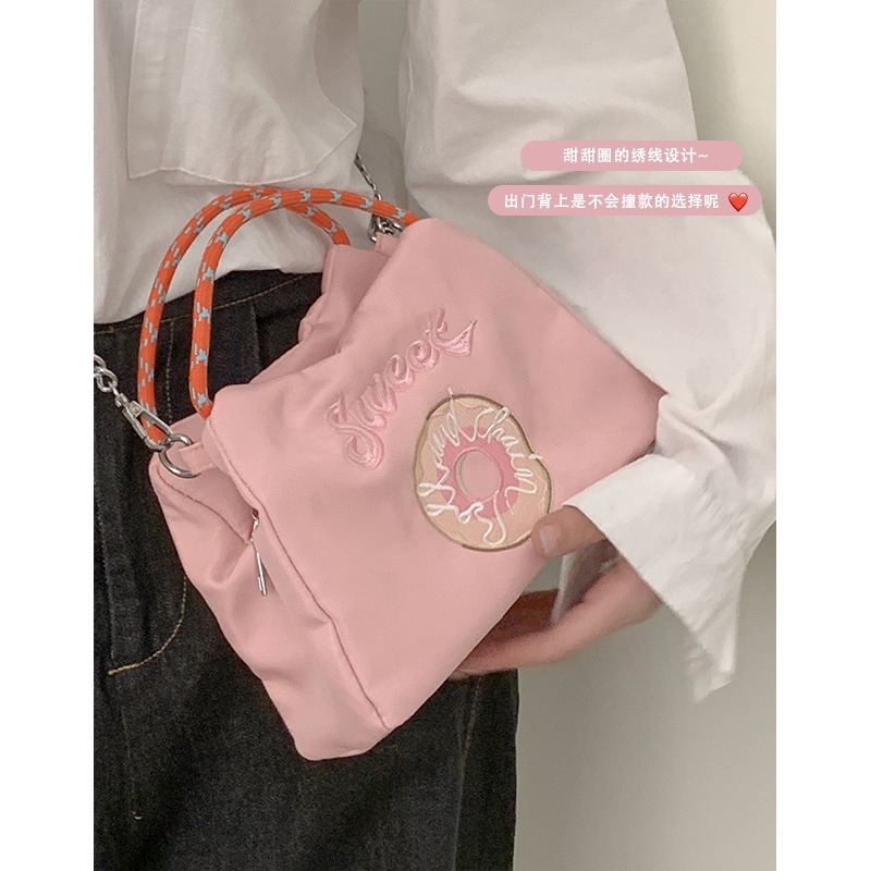 Suhao Jepang Bordir Mini Tas Kanvas Wanita Musim Panas 2022 Baru Fashion Trendi Nilon Rantai Tas All-Match Messenger Bag