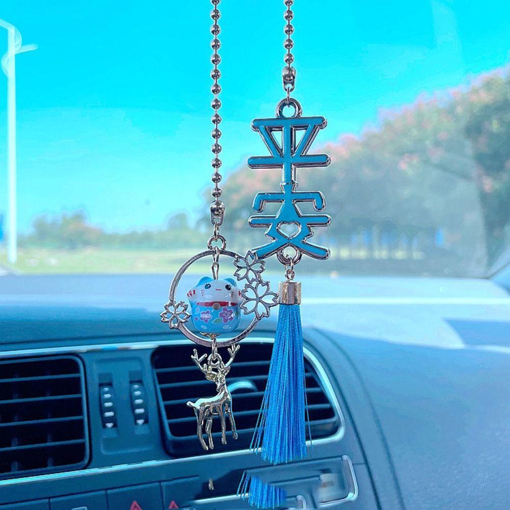 Augustina Rejeki Kucing Mobil Liontin Kartun Kualitas Tinggi Gadis Aksesoris Mobil Kucing Bell Liontin Lucky Cat Gantung Ornamen Spion Mobil Buatan Tangan Keramik Kucing Ornamen