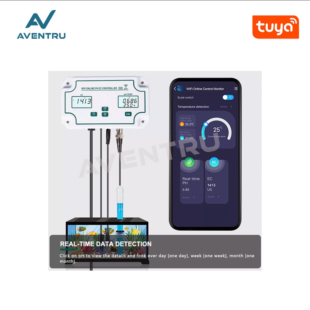 Smart WiFi Tuya 3in1 PH EC Temperature Meter Tester W2823