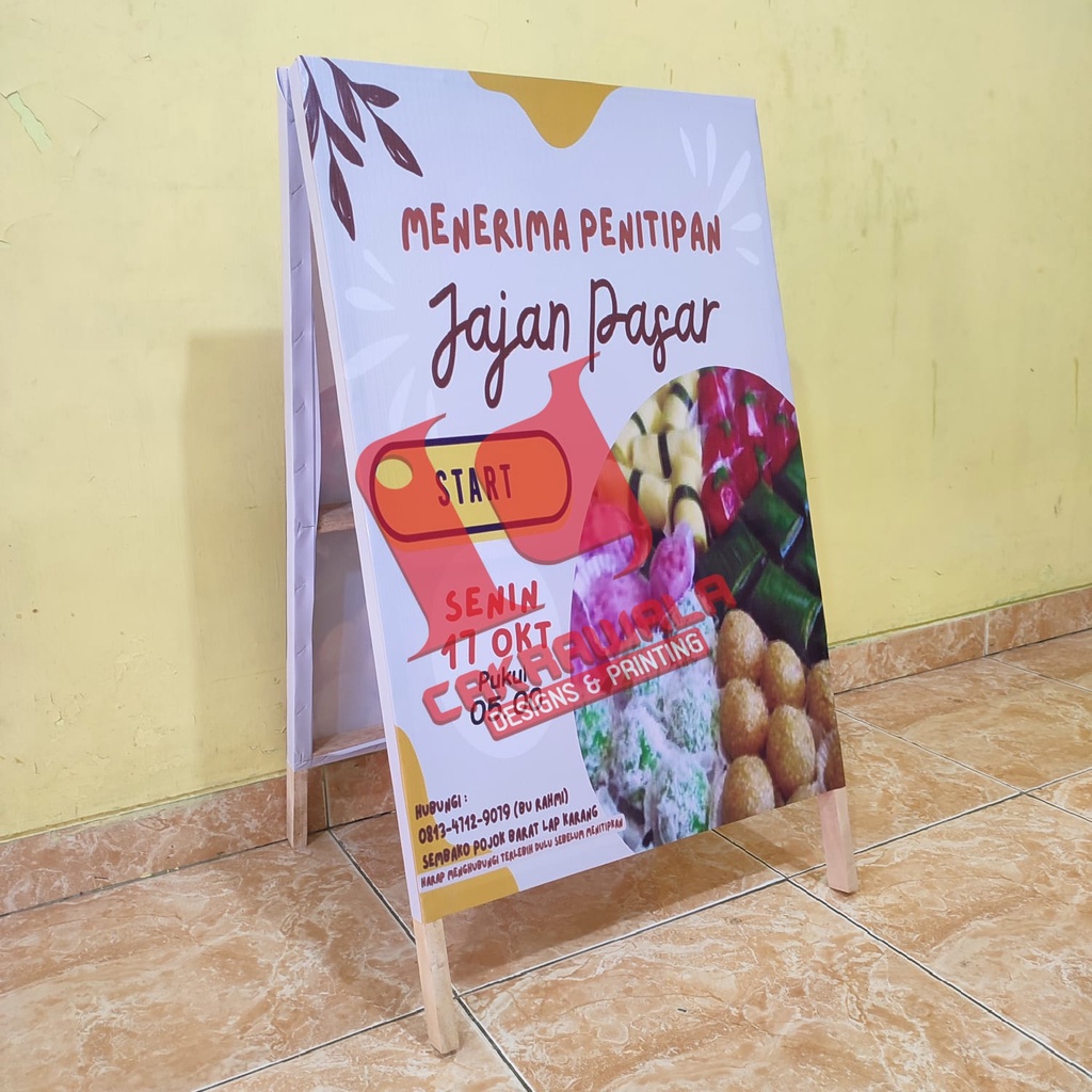 STAND BANNER KAYU UKURAN 50 X 85 - STANDING SEGITIGA BANNER KAYU - SEGITIGA BANNER KAYU PROMOSI JUAL