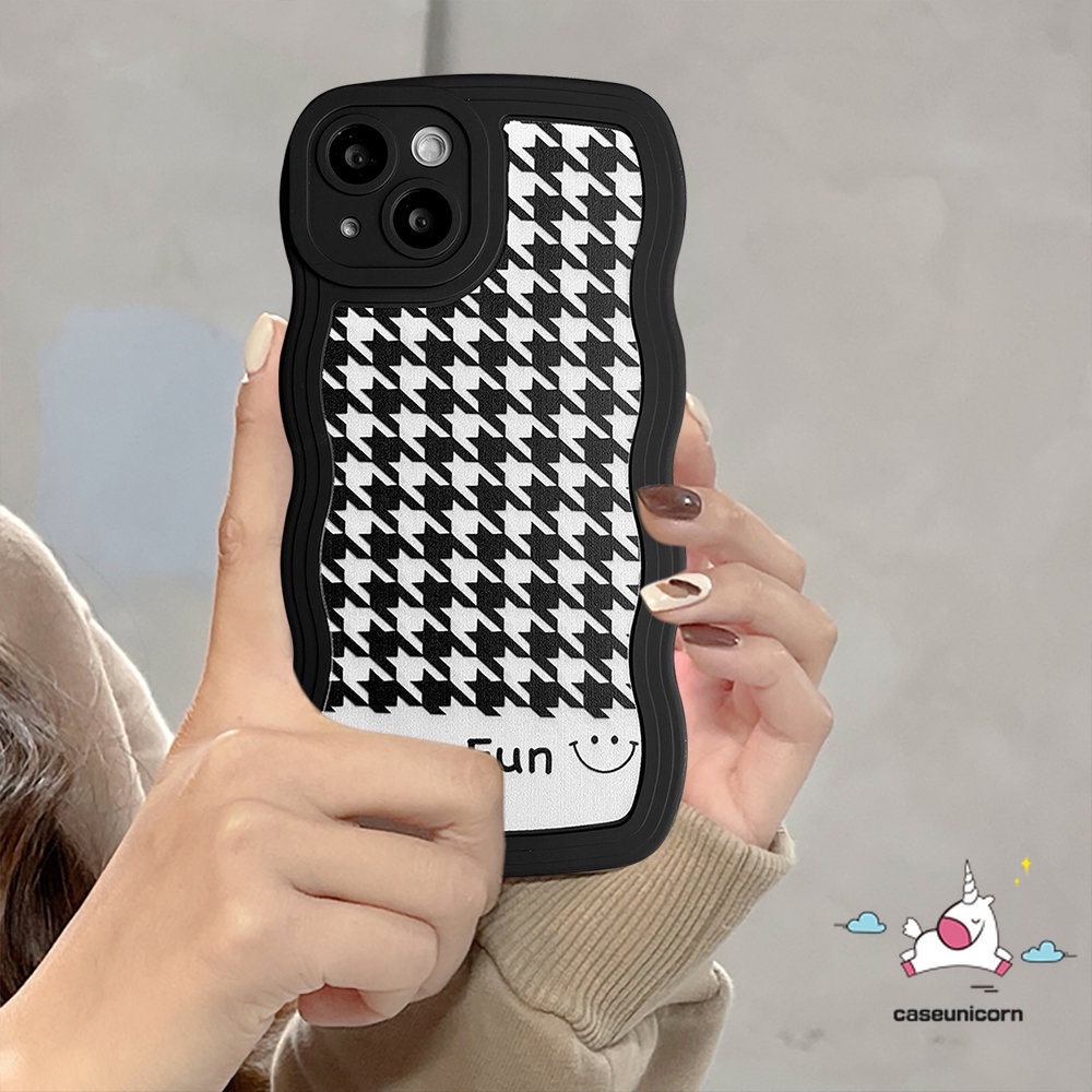 Ins Fashion Case Motif Houndstooth Mi 11T Pro Redmi Note10 10s 9s 9Pro 11Pro+8 9 11s 11 10Pro Redmi 12C A1 9T 10 9A 9C 9 10A 10C A1+POCO X3 NFC Pro M3 Lembut Bergelombang Tepi Sarung