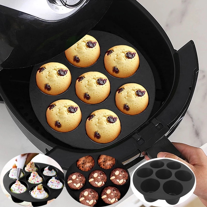 Loyang Kue Pancake Anti Lengket Anti Lengket Baking Pan Reusable Bakeware 7 /8 Inci Cetakan Silikon Kue Popsicle Ice Cream Tray Bulat Muffin Roti Cup Mold Untuk Air Fryer Pan Microwave Oven Kulkas