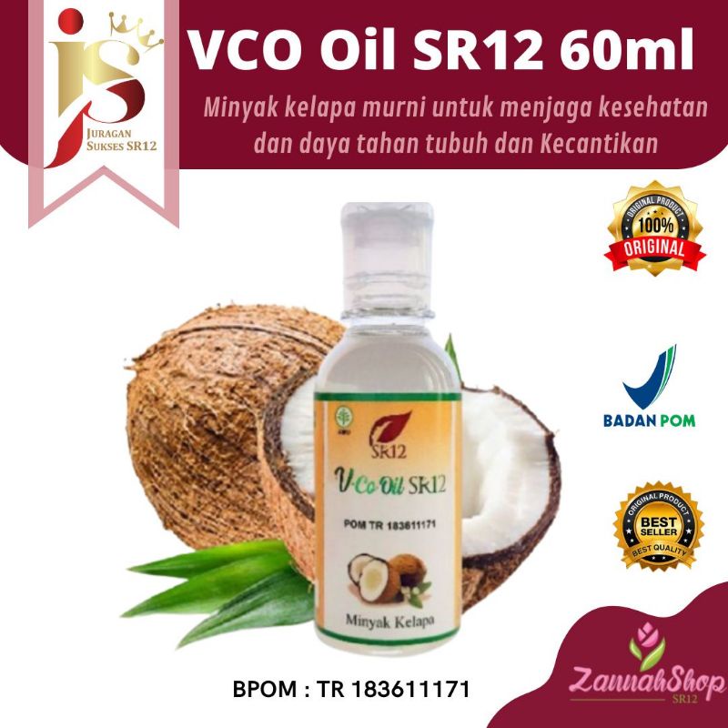 VCO OIL SR12 Minyak Kelapa Asli Murni Virgin Coconut OiL VICO SR 12 Ori Original 60ml Untuk Merawat Kulit Dan Menjaga Kesehatan Untuk Bayi Ibu Hamil Wajah Rambut Mpasi Promil Diet Covid19 Menggemukkan Tubuh Menjaga Daya Tahan Tubuh
