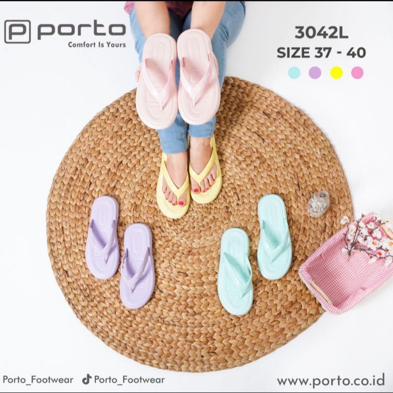 Sandal wanita porto terbaru Sandal karet perempuan trendy Sendal jepit motif polos empuk nyaman porto 3042L