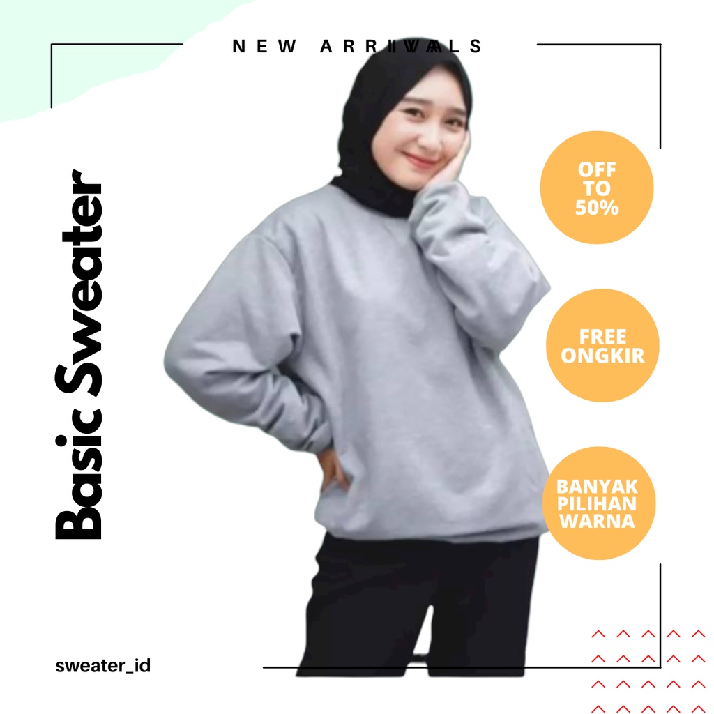 SWEATER_ID Basic Sweater Crewneck Polos Pria Wanita Termurah Gramasi 240