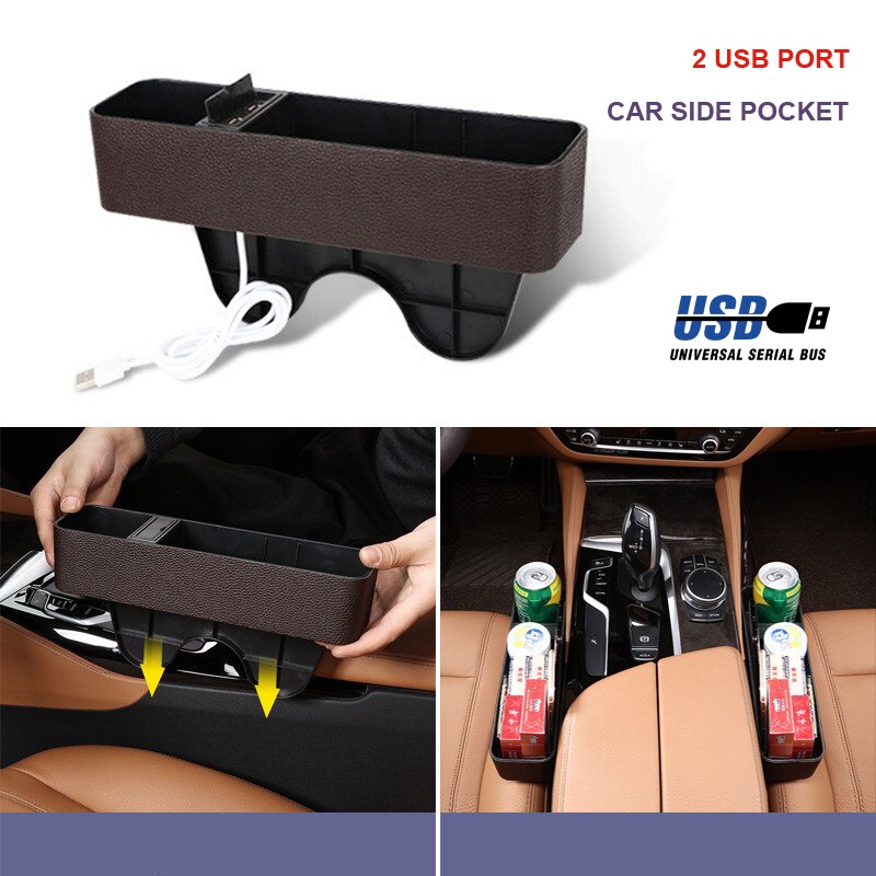 Car Seat Storage Box Kursi Mobil USB Side Pocket Cup Holder Organizer