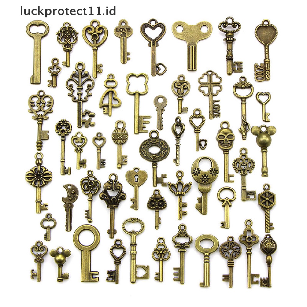 50 Pcs Liontin Kunci Campur Gaya Vintage Steampunk Bahan Perunggu Untuk Perhiasan