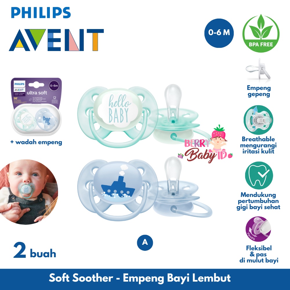 Philips Avent Soft Soother Twin Pack 2 Pc Empeng Bayi 0-6m 6-18m Berry Mart