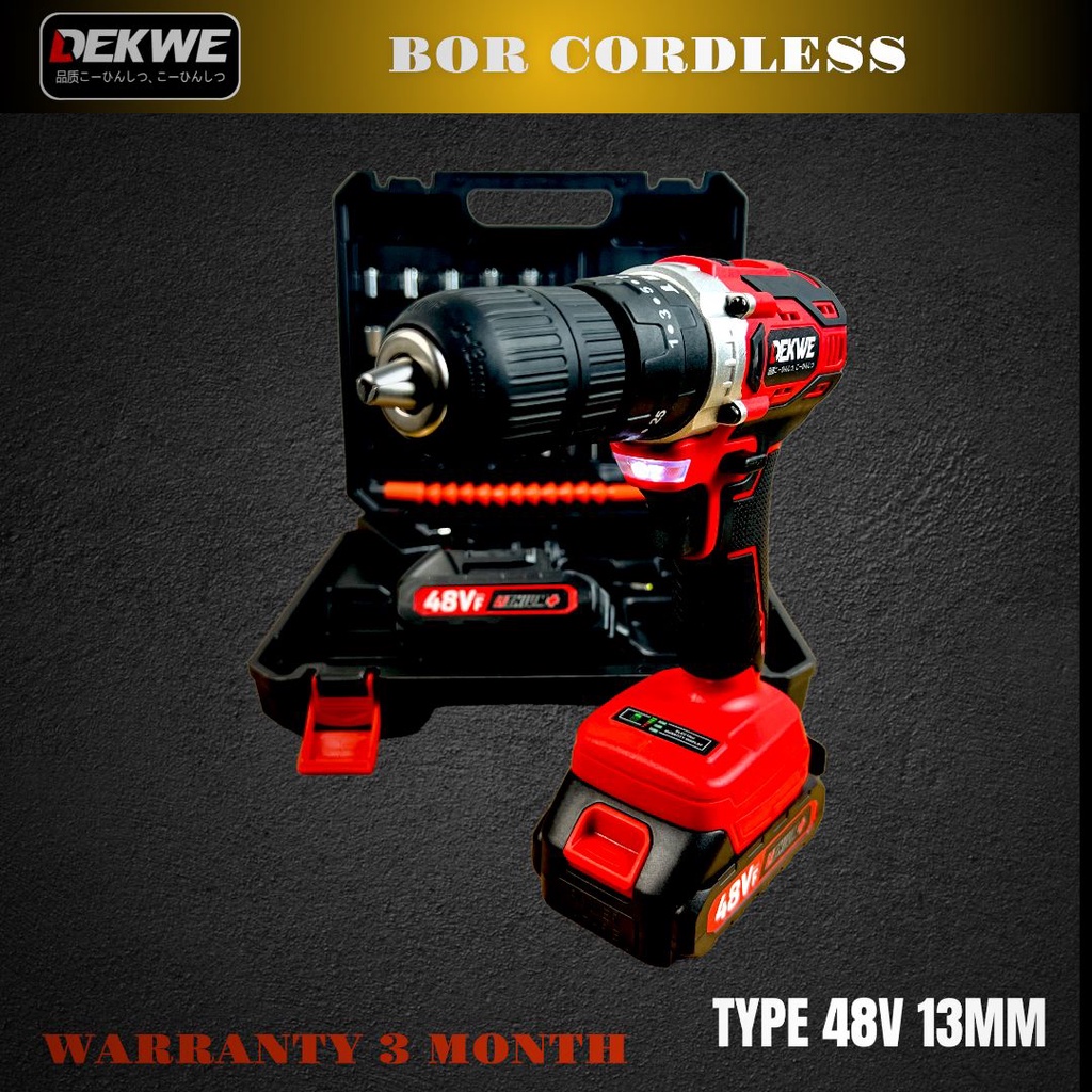 Dekwe DK1048 Bor Cordless Brushless Hammer Drill 13mm Baterai 48v / Bor Hujia