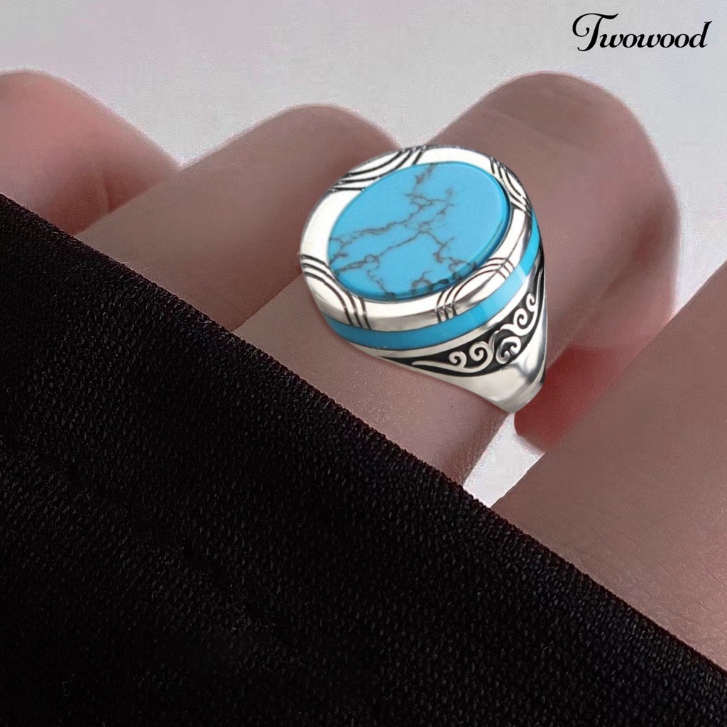 Cincin Model Lebar Motif Ukir Gaya Punk Retro Untuk Pria