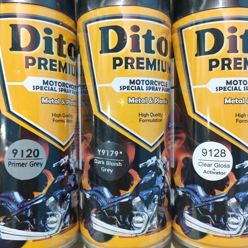 Pilok Cat Diton Premium Paket Lengkap 3 Kaleng Dark Bluish Grey 9179 Abu abu Monyet Primer Grey 9120 Clear Gloss 9128 400cc Pilox Paketan Cat Semprot Special Spray Paint