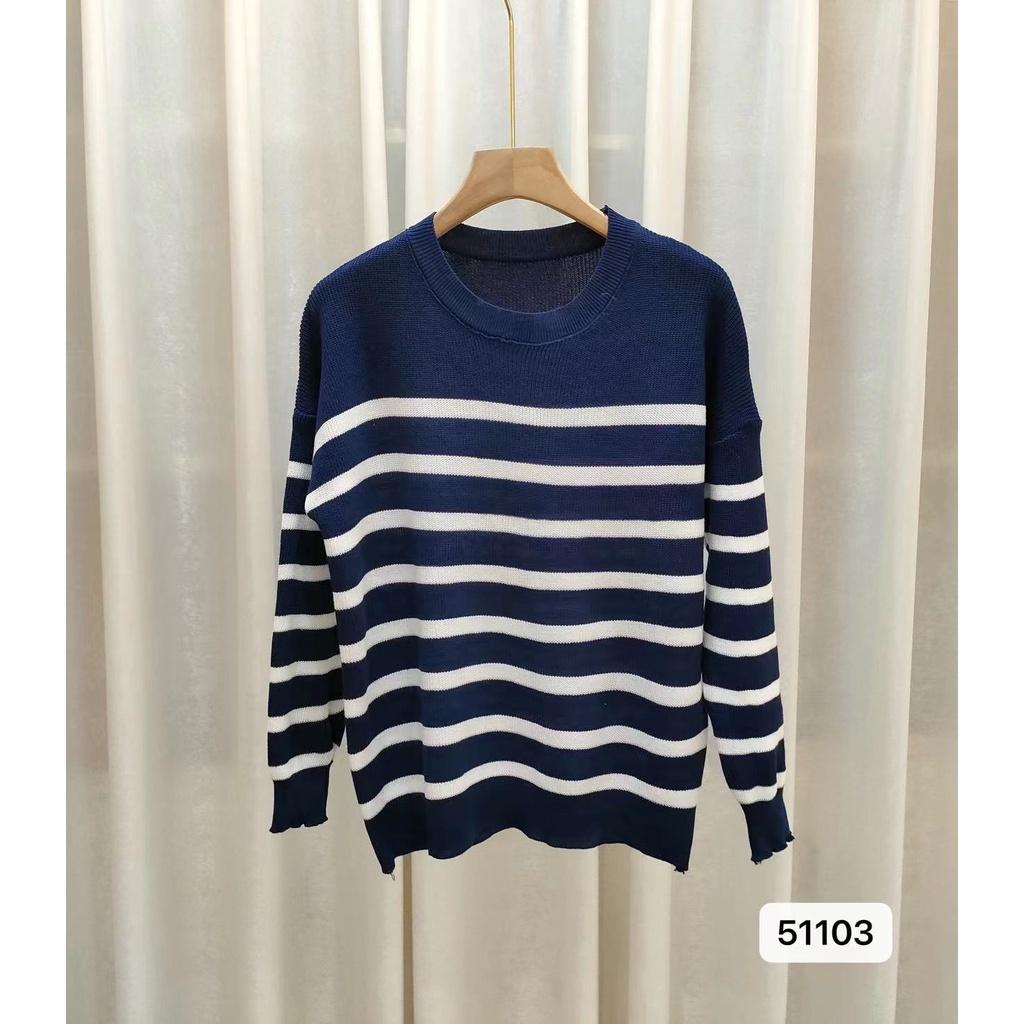 Maya Sweater Rajut Stripes - Korean Knit Long Sleeve - Atasan Wanita Import TM (51103)