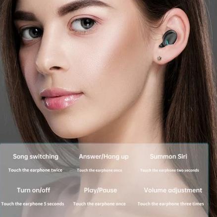headset bluetooth led fingerprint tws f9-5c tws 5.0 earphone original - Hitam