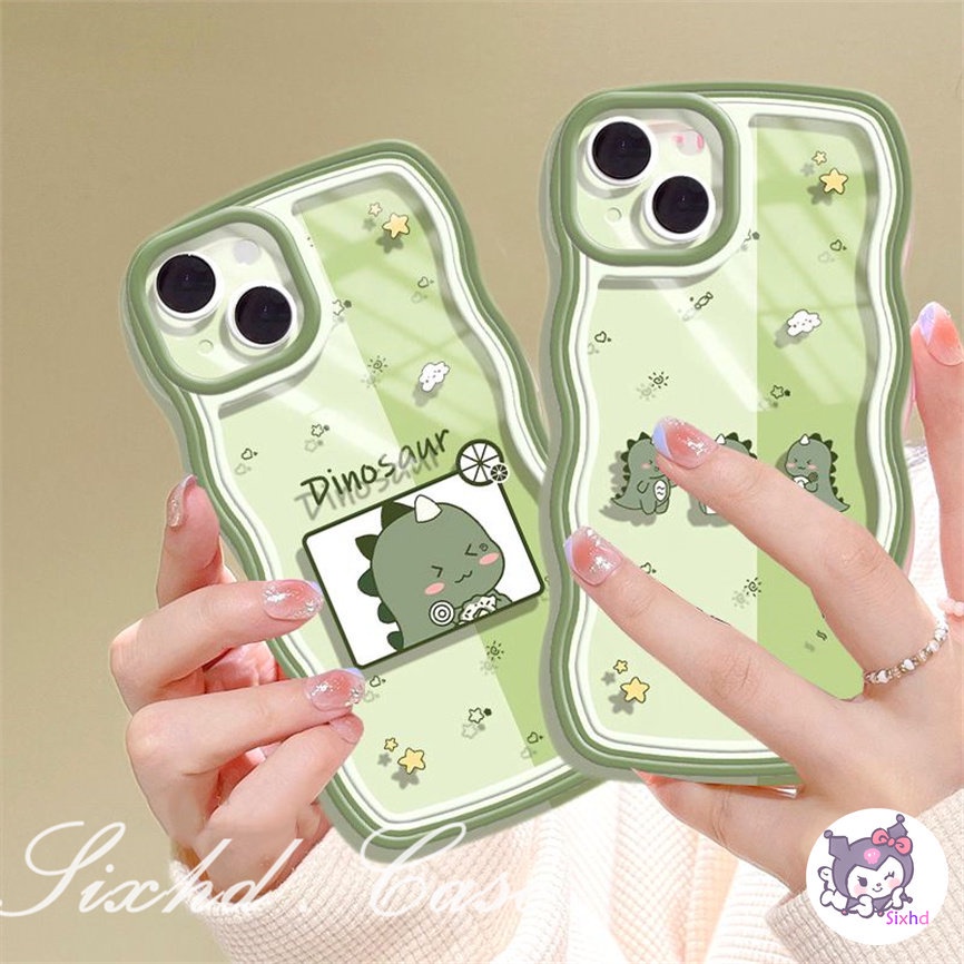 OPPO A57 A76 A96 A16k A15 A16 A74 A55 A54 A53 A33 A32 A31 A9 A5 A5s Reno 8T 8Z 7Z 6Z 5Z 5 A95 A94 A93 A92 A77 A77s A52 F11 F9 Cartoon Dinosaur Transparent Wave Edge Phone Case Soft Cover