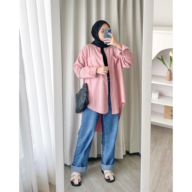 Bymeldev Oversized Shirt Kemeja Basic Polos Bumil Friendly