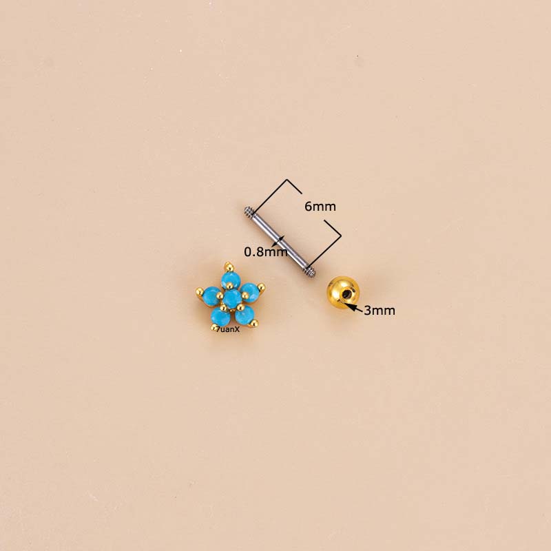 1 Pc Anting Stud Desain Bunga Bintang Hati Barbel Bahan Stainless Steel 20Gauge