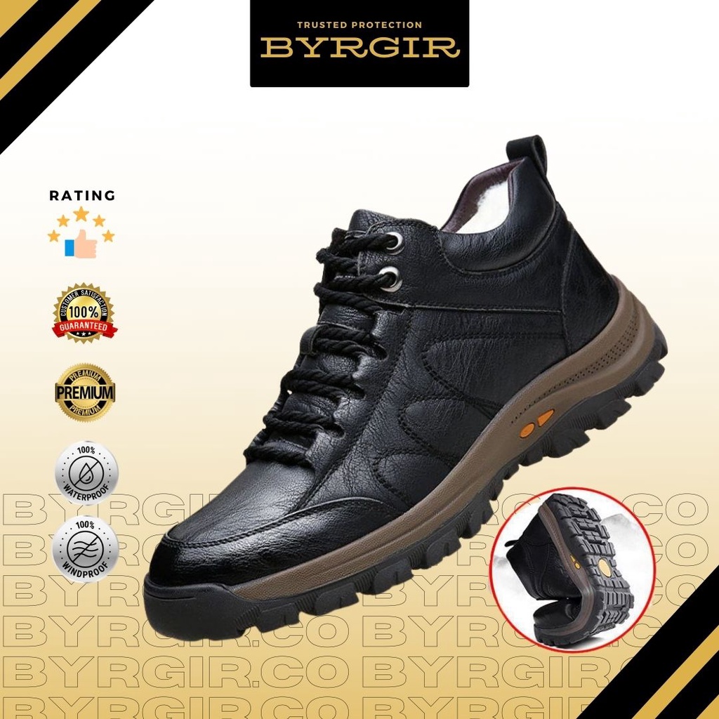 BYRGIR Sepatu Casual Pria Kulit Sneaker Trekking Sport Fashion Safety Boots Kerja Keren