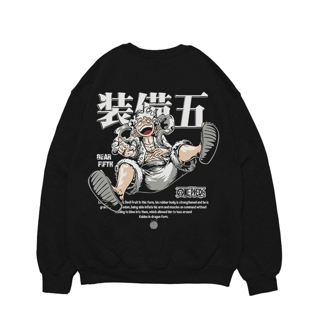 ANIME SWEATER UNISEX OVERSIZE FIFTH GEAR ONE PIECE / CREWNECK PREMIUM SIZE XL FLEECE TEBAL HALUS TERBARU'