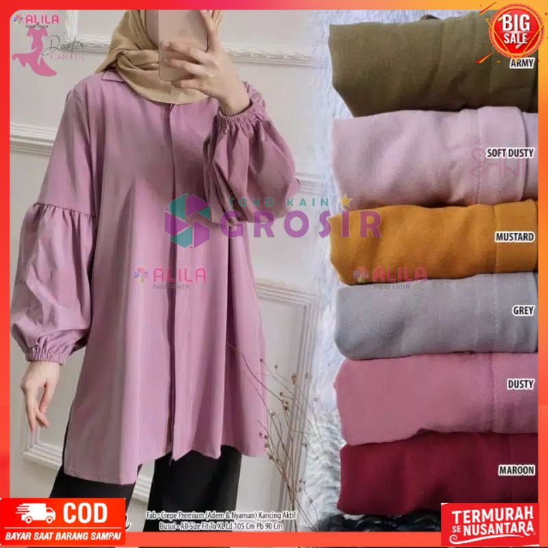 TUNIK ZAINAB//Tunik polos lengan balon fashion wanita