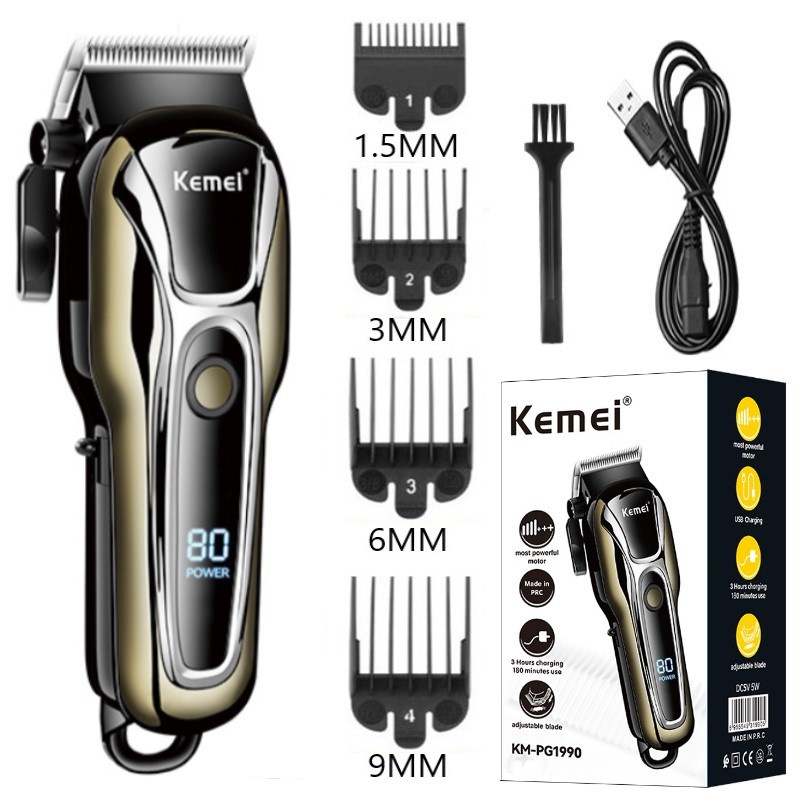 Kemei Alat cukur rambut elektrik Mesin Cukur Rambut Tanpa Kabel Turbo Hair Clipper KM-PG1990A