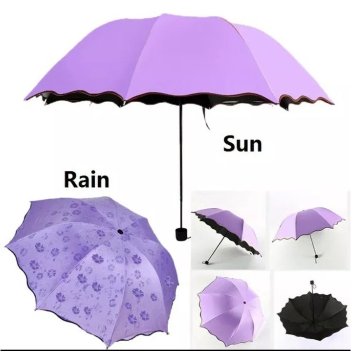 PAYUNG LIPAT 3D / MAGIC UMBRELLA PORTABLE / PAYUNG LIPAT 3 DIMENSI AJAIB HUJAN BASAH ADA MOTIF BUNGA TIMBUL FREE POUCH LUCU / PAYUNG HUJAN ANTI SINAR MATAHARI UV