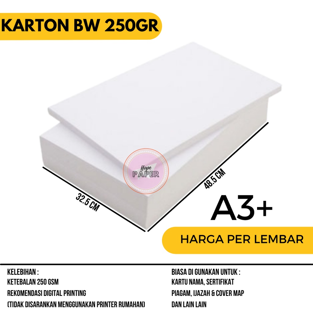 

Kertas Karton BW A3 Plus isi 1 lembar / Kertas BW 250gsm