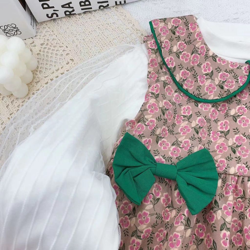 【Baru Datang】(0-4 Tahun )QZ-106 Dress Anak Cewek premium + Baju Lengan Panjang Motif Bungga TERMURAH