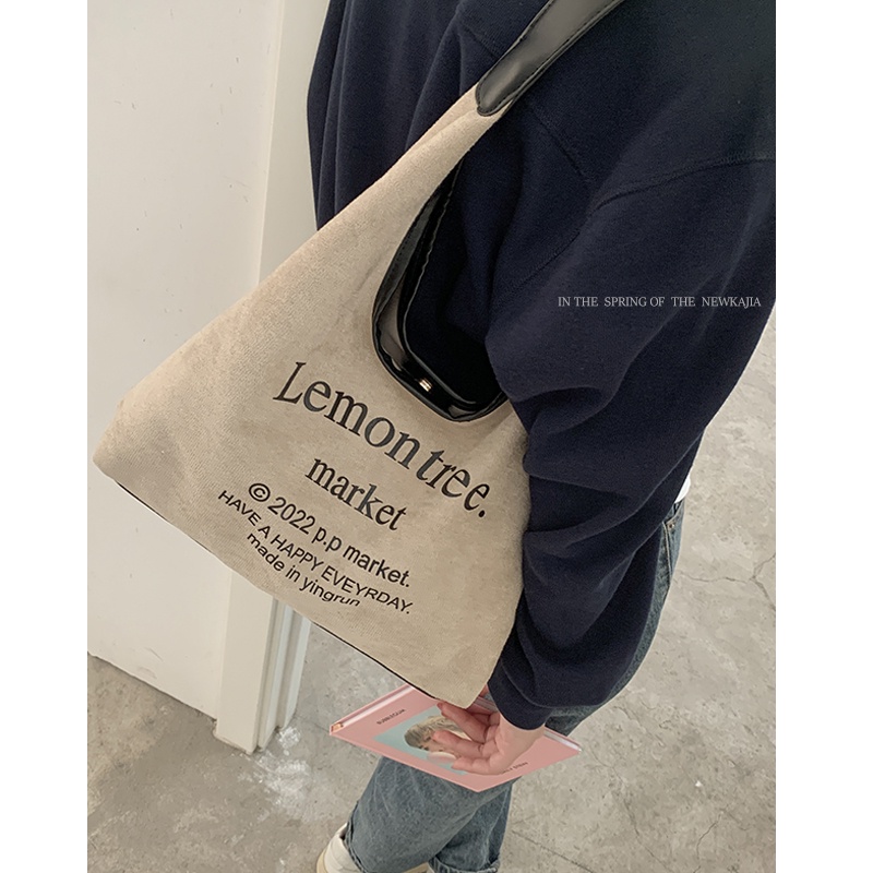 Suhao kulit rusa beludru tas ketiak wanita 2022 baru trendi fashion alfabet tote bag tekstur ceruk tas bahu kapasitas besar