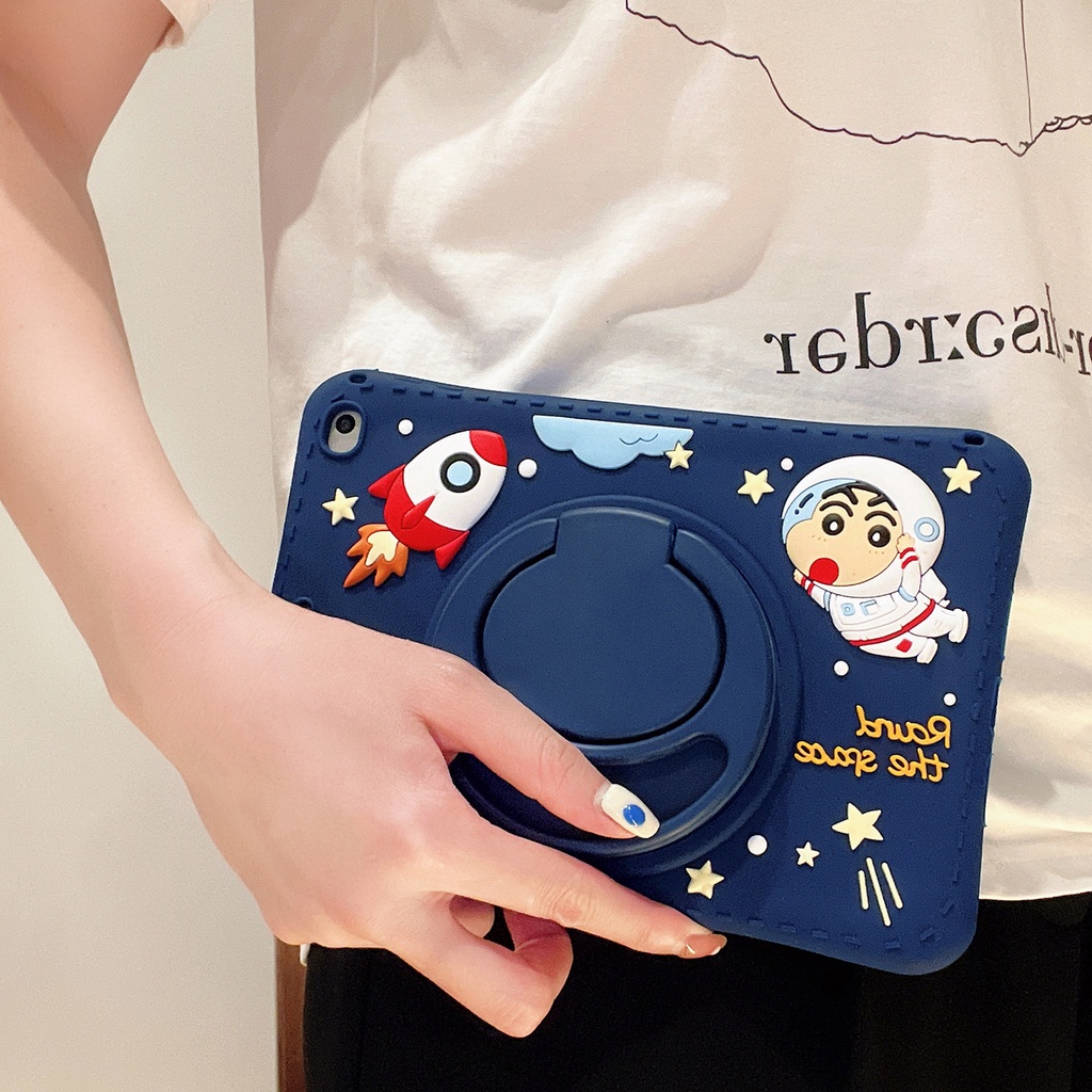 Casing Soft Case Silikon 360 Derajat Untuk Xiaomi Redmi Pad (2022) 10.61 &quot;VHU4254IN 5G° Ring Stand Cover Krayon Shin Chan Desain Kartun Astronot Rotasi Putar