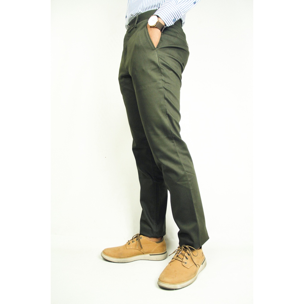 Celana Chino Panjang Pria COLE Olive Slimfit Bahan Stretch - Olive (I)  | Bahan Melar | 100% Original Brand