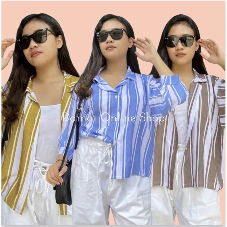 Kemeja Jumbo Garis / Kemeja Jumbo salur / Kemeja Batwing