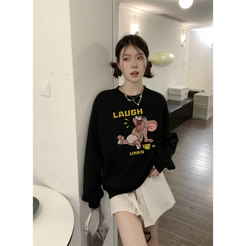 EUNII Sweater Lengan Panjang Cute Jerry Cheese Korean Style/Hoodie Oversize/Baju Wanita/Switer Wanita