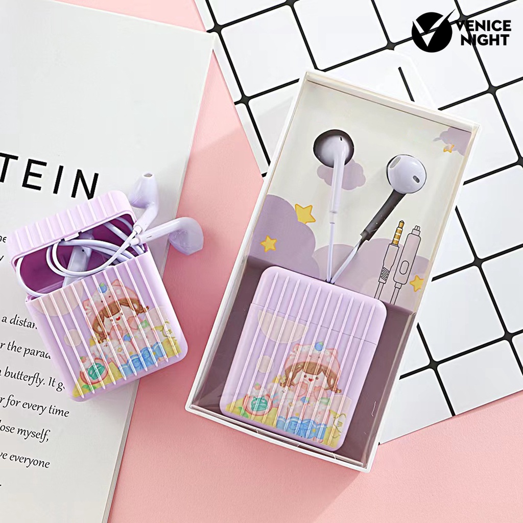 (VNEP) (Berkabel) Earbud High Fidelity Sensitif Univeral Lovely 3.5mm Stereo Olahraga In-ear Earbud dengan Kotak Penyimpanan untuk Merekam Lagu