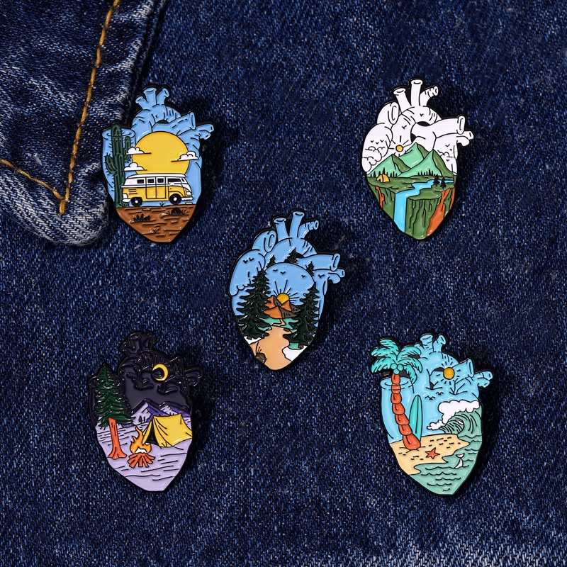 Kreatif Jantung Enamel Pin Kartun Jantung Bros Lencana Kerah Pin Perhiasan Luar Ruangan Lencana Hadiah Untuk Teman