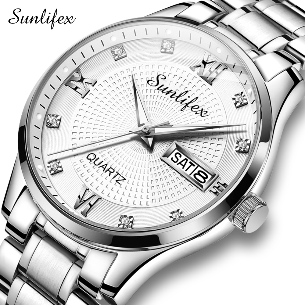 Sunlifex Jam Tangan Pria 9011 Anti Air Kuarsa Original Tali Stainless Steel Calendar Bisnis Santai Jam Tangan Cowok-2