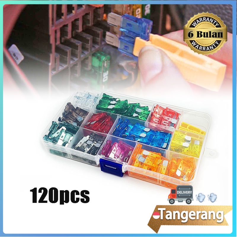 120pcs/box Tempat Sikring Mobil Fuse Blade Sekring Mobil Motor Tempat Sekring Tancap Sekring Tancap 
