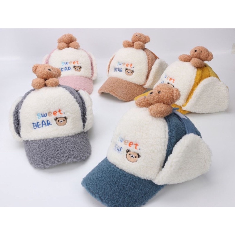 Topi Hangat Bulu Anak 3D Import Teddy Bear