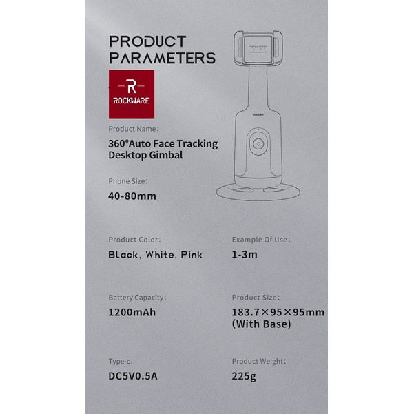 ROCKWARE P01 Auto Face Tracking Selfie Stick Tripod Sensor Wajah Muka
