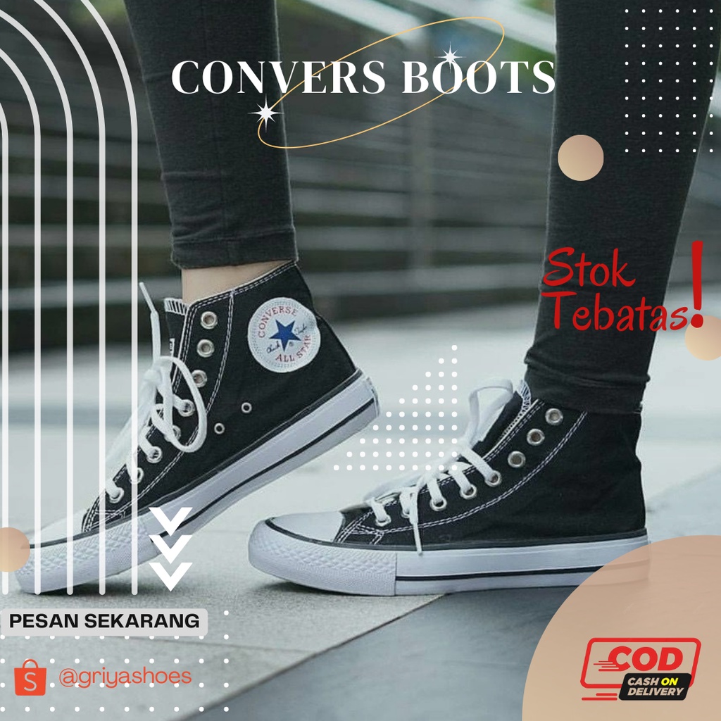 Sepatu Convers Boot AllStar Pria Original Terlaris, Sepatu Sneakers Pria/Wanita Convers Tinggi COD