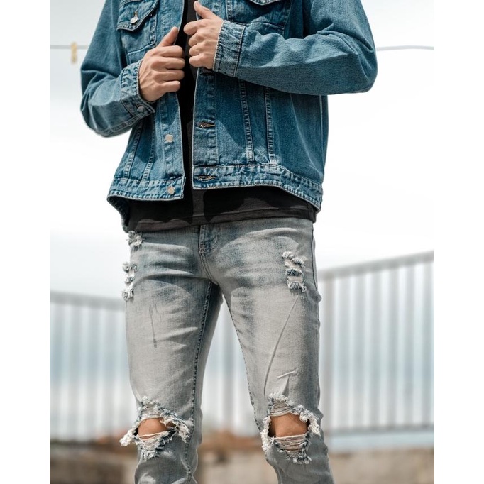 Weird Jeans - Vintage Blue Celana Jeans Pria Skinny Slimfit melar - Vintage Blue,32