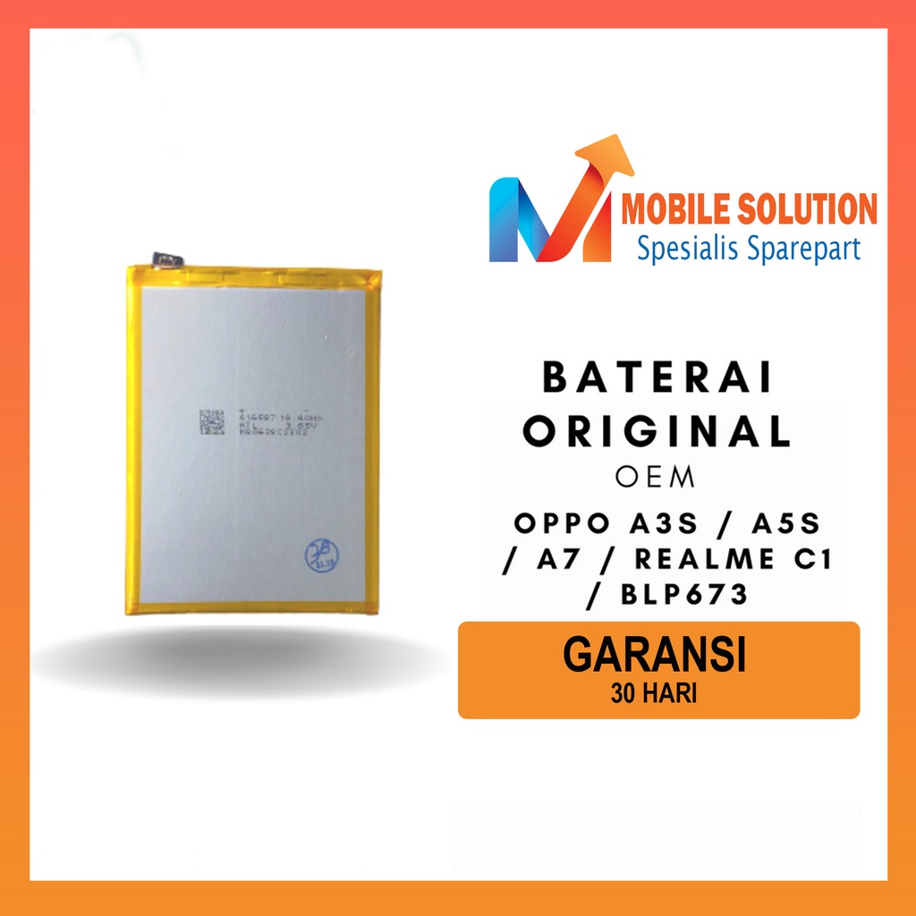 Grosir Baterai Oppo A3S / Baterai Oppo A5S / Baterai Oppo A7 / Baterai Realme C1 / Baterai Oppo Blp673 Oem - Parts Kompatible Dengan Produk Oppo Garansi 1 Bulan + Packing