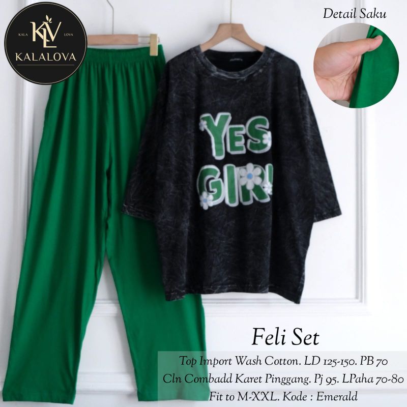 Setelan Wanita Atasan Wash Cotton Celana Kaos Combed Super Jumbo LD 125-150 FELI SET BY KALALOVA