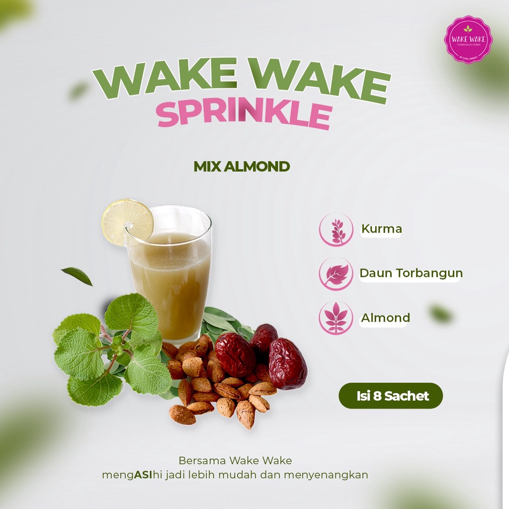 ASI Booster Torbangun - Wake Wake Sprinkle Almond Dates  -  (serbuk Daun Bangun Bangun, Almond, Kurma) - 8 Sachet