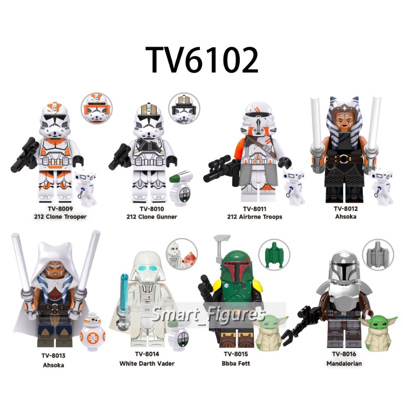 Mainan Action Figure Star Wars Minifigures 212 Clone Trooper Ahsoka Darth Vader Boba Fett Mandalorian TV6102