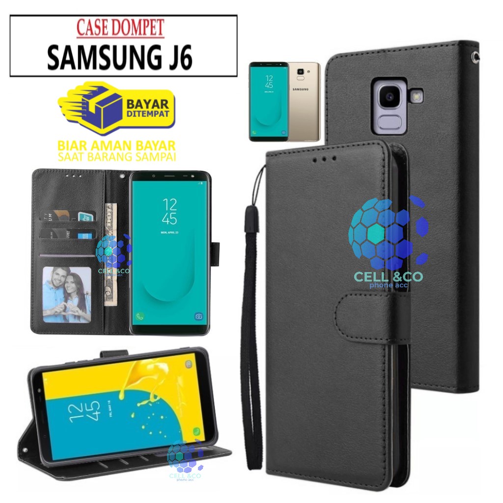 FLIP COVER SAMSUNG J6 LEATHER WALLET PREMIUM FLIP CASE BUKA TUTUP KESING HP CASING FLIP CASE WALLET SAMSUNG J6