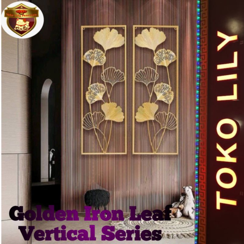 Golden Iron Leaf Wall Decoration / Dekorasi Bunga Emas Logam / Dekorasi Daun Bingkai Kuningan