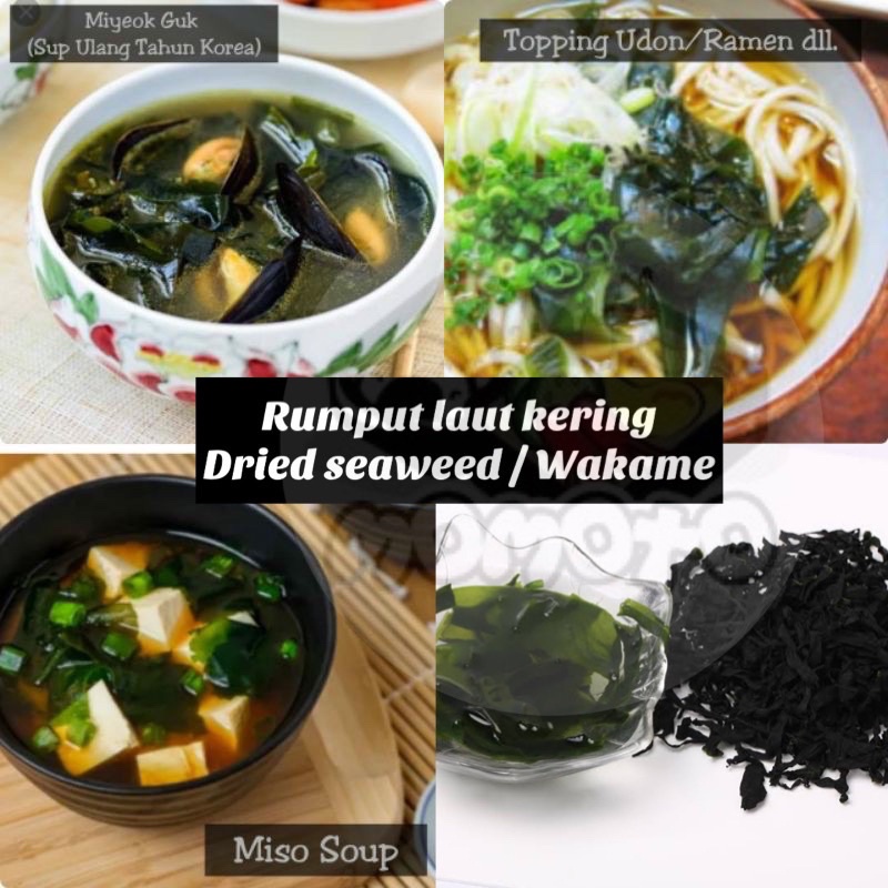 DRIED CUT WAKAME Seaweed / Miyeok Repack 10 / 25 / 50 / 100 GR - Rumput Laut Kering - Ramen Udon Miso / Miso Soup Halal JAVA SUPER FOOD