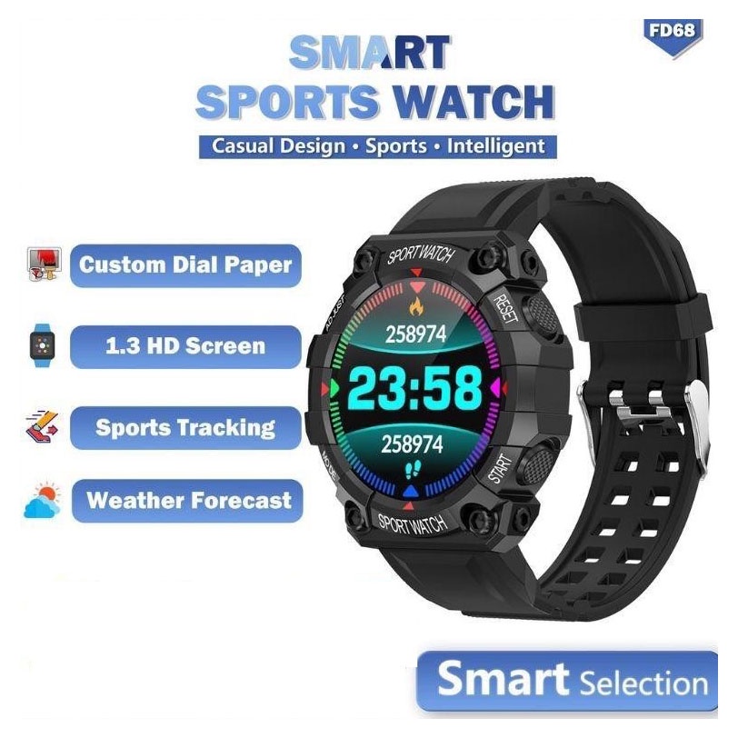 SKMEI Smartwatch Sport Fitness Tracker Heart Rate - FD68S - Black