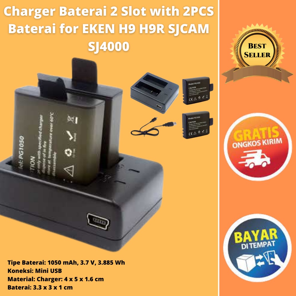 Charger Baterai 2 Slot with 2PCS Baterai for EKEN H9 H9R H8PRO H8R
